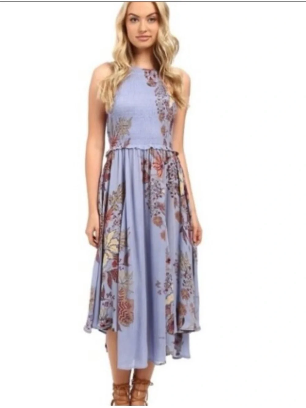 Free People Seasons in the Sun vintage Lavender Floral High-Low Midi Dress